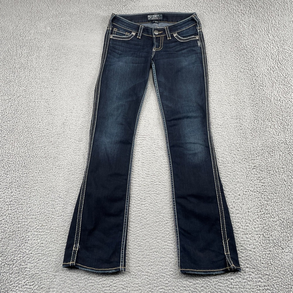 Silver Jeans Co Womens 27 Frances 18" Bootcut Dark Wash Contrast Stitch Low Rise